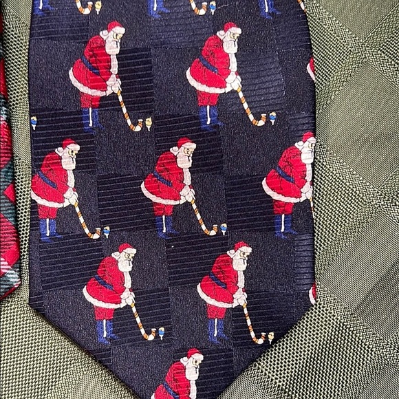 Festive Santa Silk Golf Themed Ties - Red and Blue - Picture 4 of 11